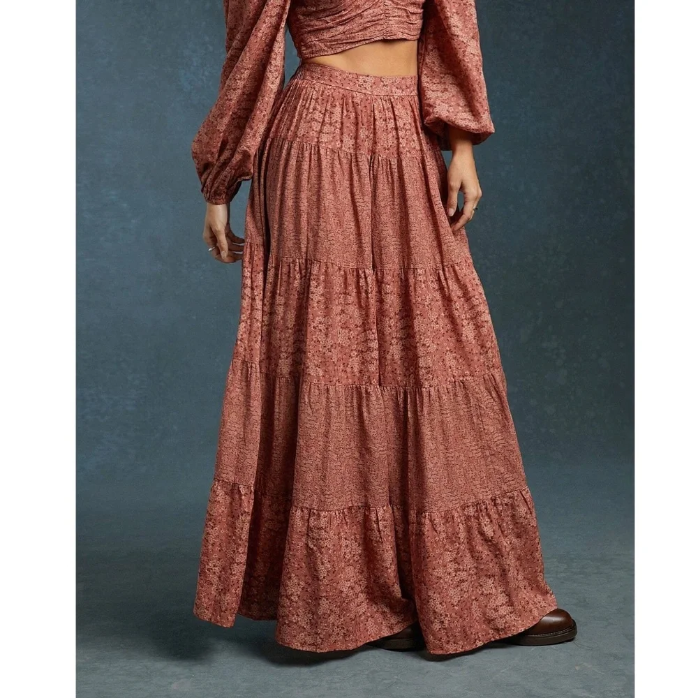 Boho Floral Print High Waisted Stretchy Waist Maxi Skirt - Picture 3 of 6